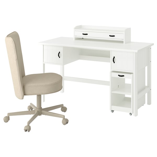 BRYTNING Desk and storage combination, and swivel chair white/beige, 53 1/8x20 7/8 "