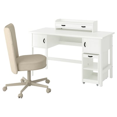 BRYTNING Desk and storage combination, and swivel chair white/beige, 53 1/8x20 7/8 "