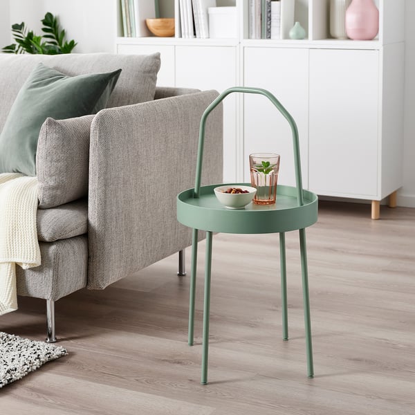 BURVIK Side table, light gray-green, 15 "