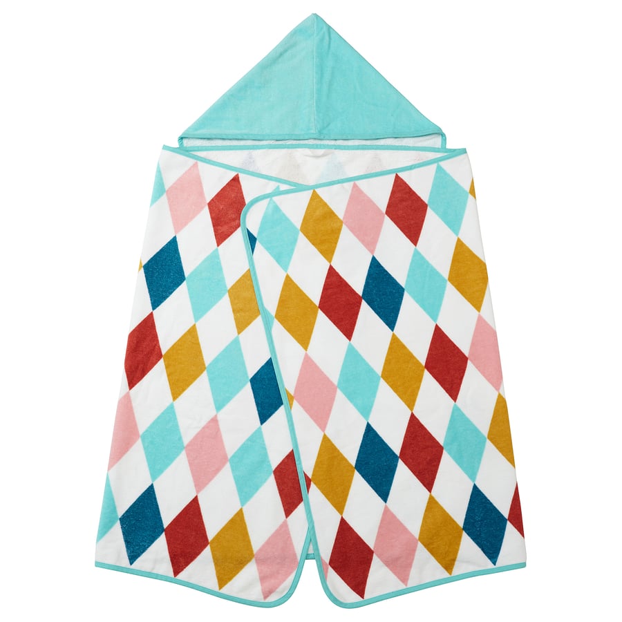 BUSENKEL towel with hood, harlequin pattern/multicolor, 55x28" IKEA