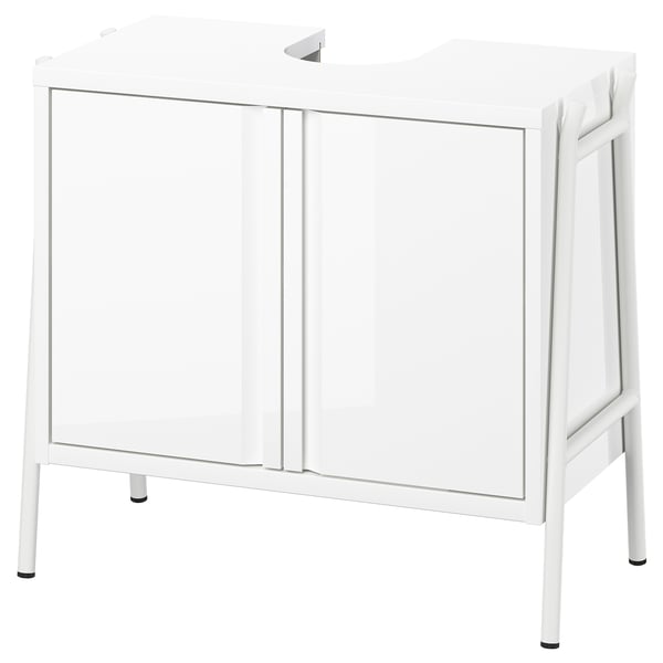 BYASJÖN Sink base cabinet, with doors high gloss/white, 26x14 3/8x23 1/4 "
