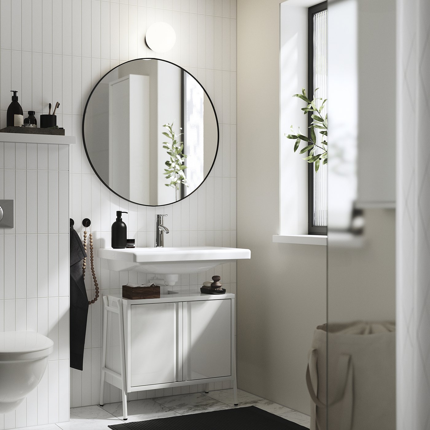 Bathroom vanity w doors/sink/faucet, high gloss white 2