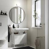 BYASJÖN / TVÄLLEN Bathroom vanity w doors/sink/faucet, high gloss white, 26x14 3/8x23 1/4 "