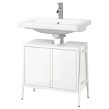 BYASJÖN / TVÄLLEN Bathroom vanity w doors/sink/faucet, high gloss white, 26x14 3/8x23 1/4 "