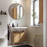 BYASJÖN / TVÄLLEN Bathroom vanity w doors/sink/faucet, oak effect, 26x14 3/8x23 1/4 "