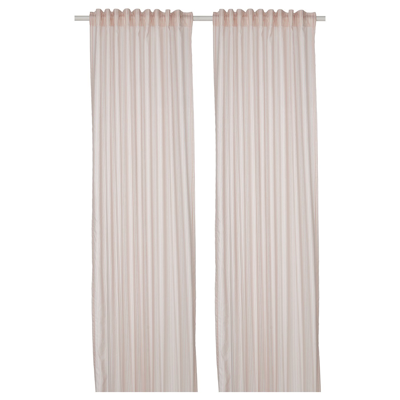 Curtains, 1 Pair, White/Beige Stripe/With Heading Tape