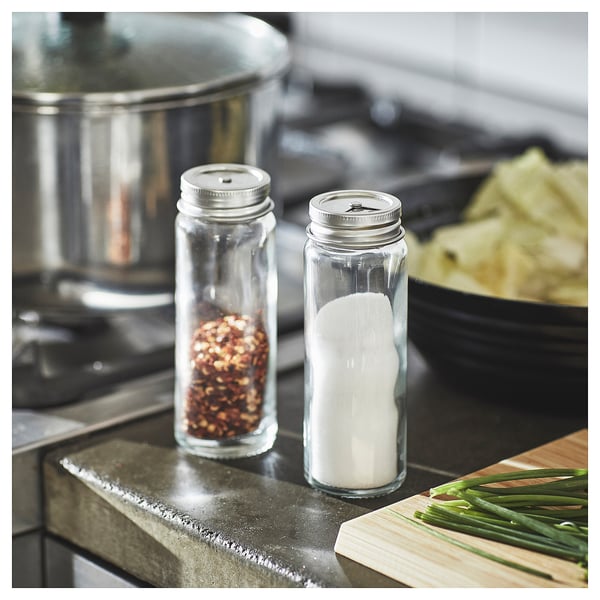 CITRONHAJ Salt and pepper shakers, clear glass/stainless steel, 4 ¾ "