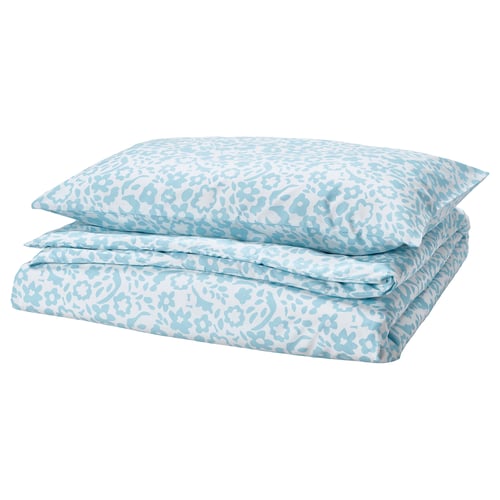 CYMBALBLOMMA Duvet cover and pillowcase(s), white/blue, Twin
