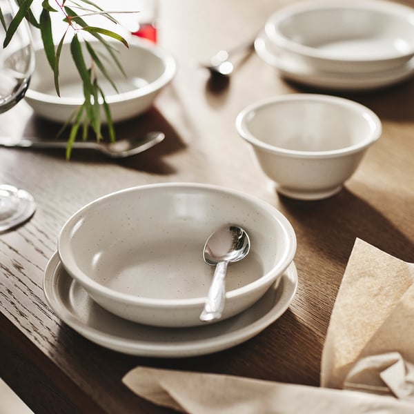 DAGGASTER Deep plate/bowl, dotted/light beige, 7 ½ "
