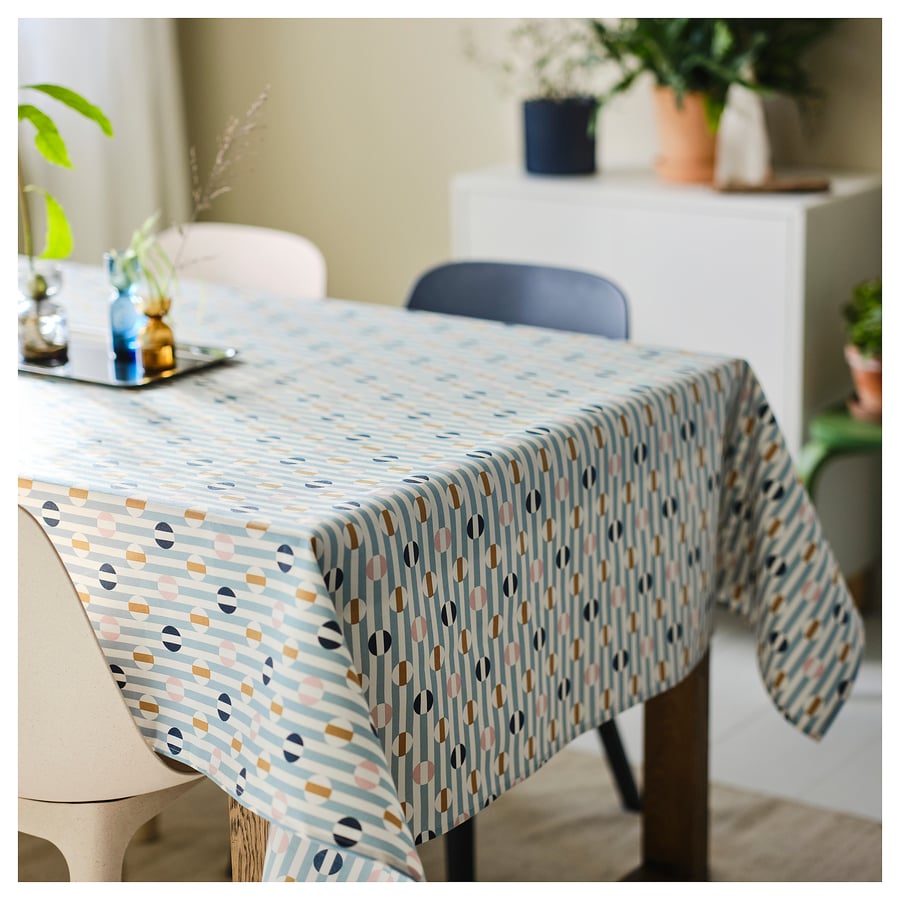 DAKSJUS tablecloth, wipeable/stripe pattern blue, 57x94" IKEA