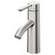 Stainless steel tap, cylindrical body, curved spout, control lever top.