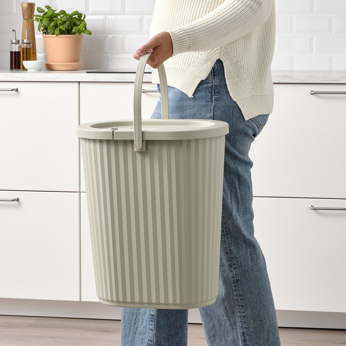 Bin with lid, gray-beige 6