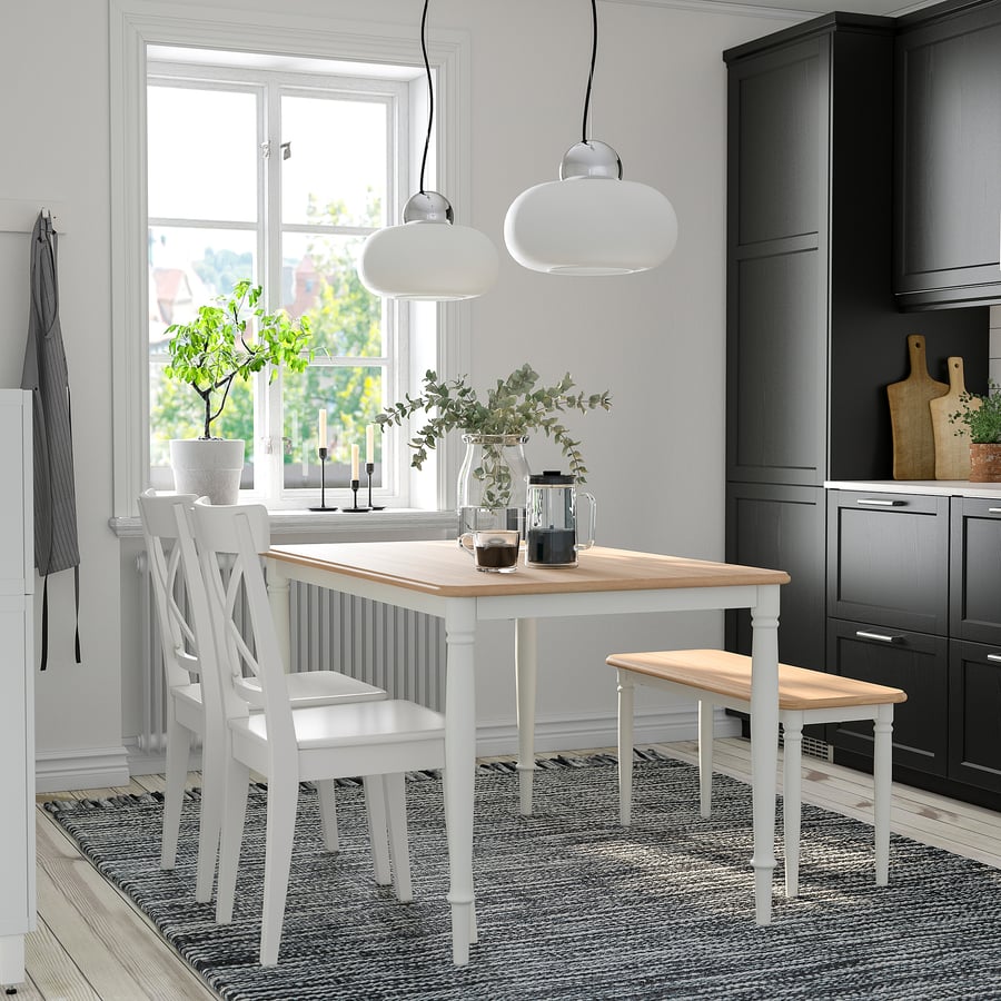 DANDERYD / INGOLF table with 2 chairs and bench, oak veneer white/white ...