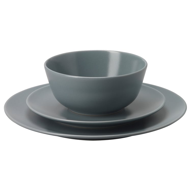 DINERA 18-piece dinnerware set - gray-blue - IKEA