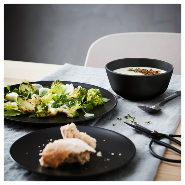 DINERA 18-piece dinnerware set, dark gray - IKEA