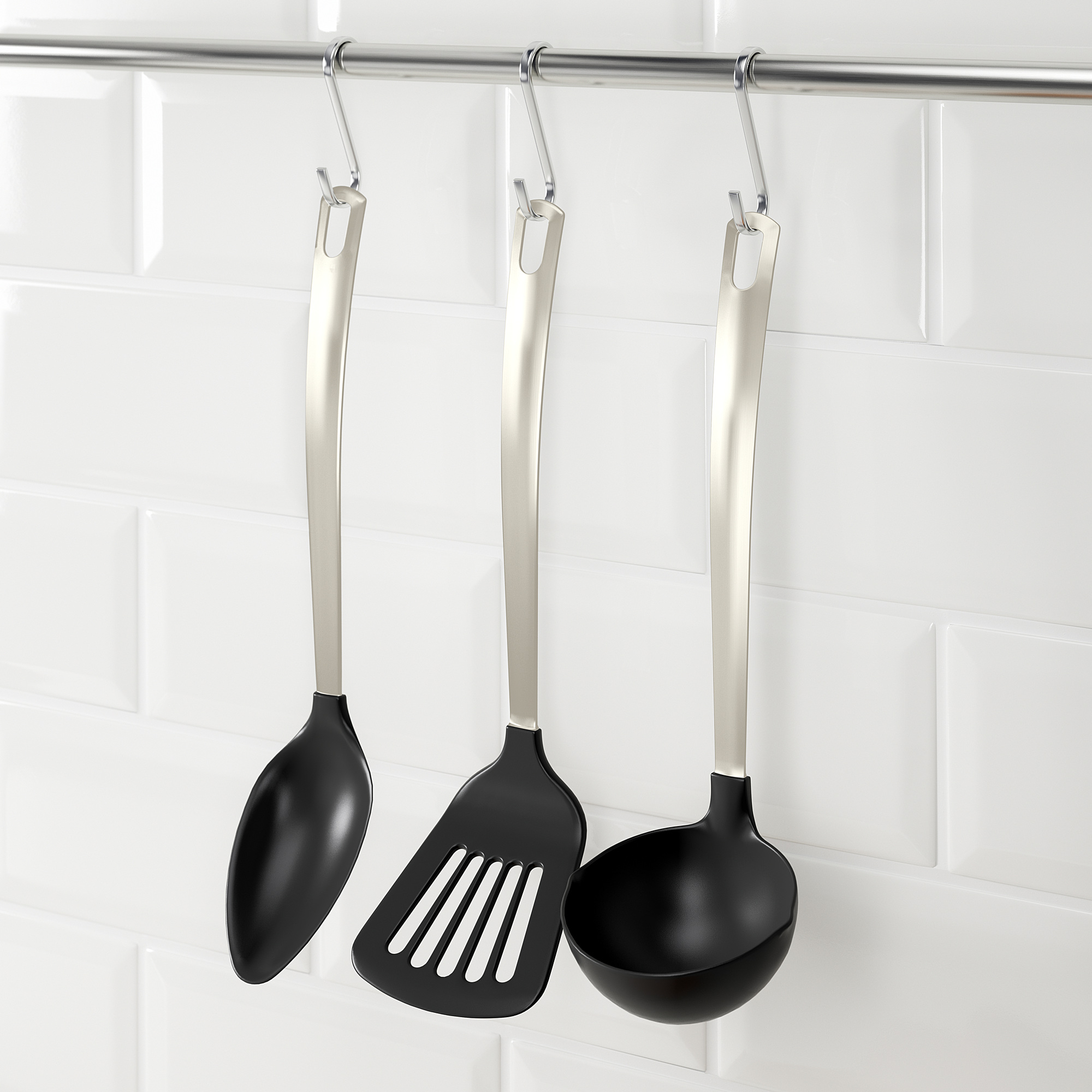DIREKT 3piece kitchen utensil set, black, stainless steel IKEA