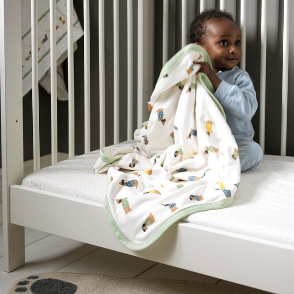 DRÖMSLOTT baby blanket, puppy pattern/dot pattern multicolor, 31x39" IKEA