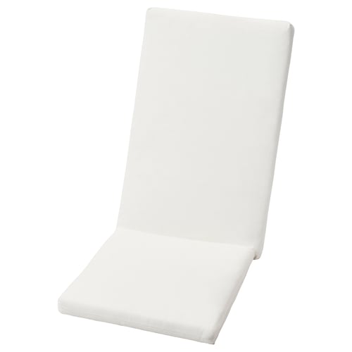 Depicts a white DUVHOLMEN chair cushion with a smooth surface and a rectangular shape.