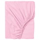A light pink DVALA fitted bed sheet made of 100% cotton, neatly folded with elastic edges for a secure fit.