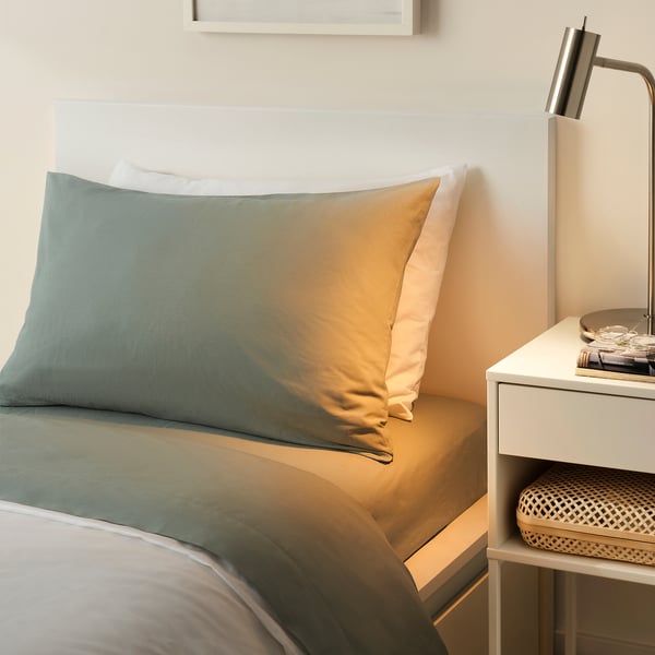 DVALA Flat sheet, gray-green, Twin/Twin X-long