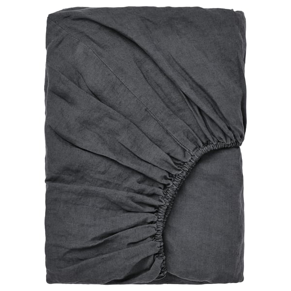DYTÅG Fitted sheet, dark gray, King