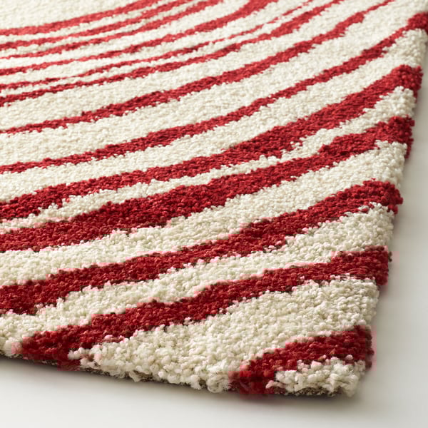 Eivor Cirkel Rug High Pile White Red Ikea