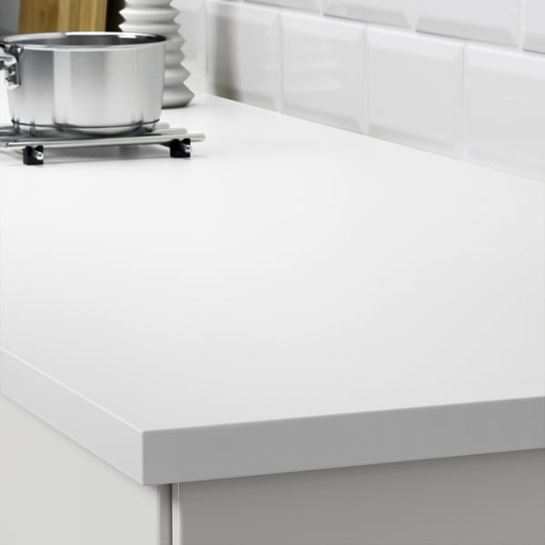 EKBACKEN Countertop, double-sided, with white edge light gray/white/laminate, 74x1 1/8 "