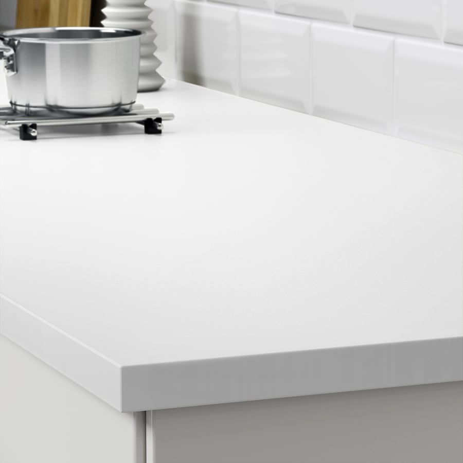EKBACKEN Countertop, doublesided, with white edge light gray light gray/white, laminate white