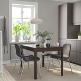 EKEDALEN / KARLPETTER Table and 4 chairs, dark brown/Gunnared medium grey chrome plated, 47 1/4/70 7/8x31 1/2 "