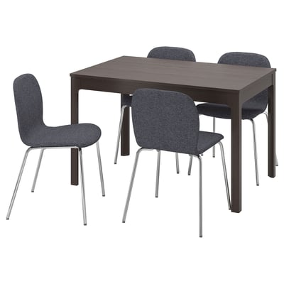 EKEDALEN / KARLPETTER Table and 4 chairs, dark brown/Gunnared medium grey chrome plated, 47 1/4/70 7/8x31 1/2 "