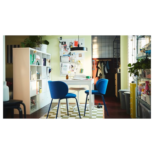 EKEDALEN / KRYLBO Table and 2 chairs, white/Tonerud blue, 31 1/2/47 1/4 "