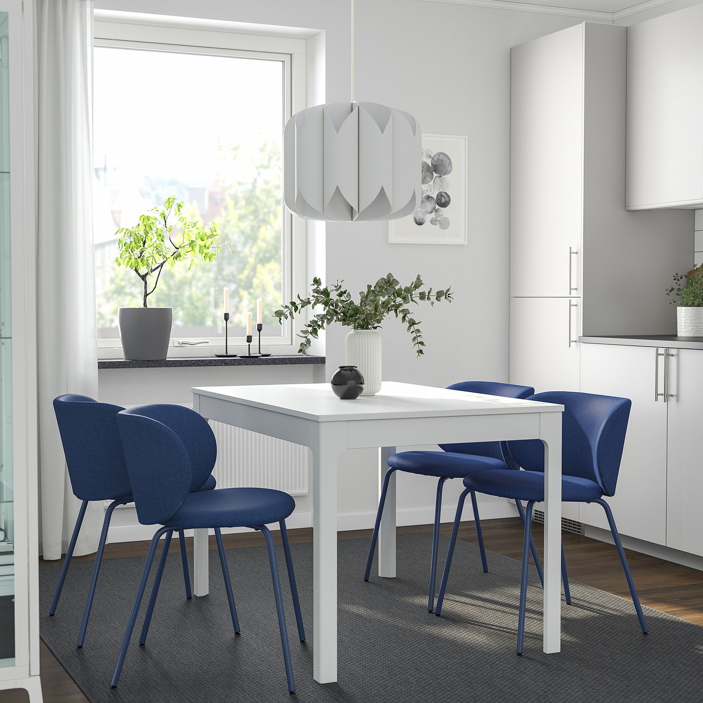 EKEDALEN / KRYLBO table and 4 chairs, white/Tonerud blue, 471/4