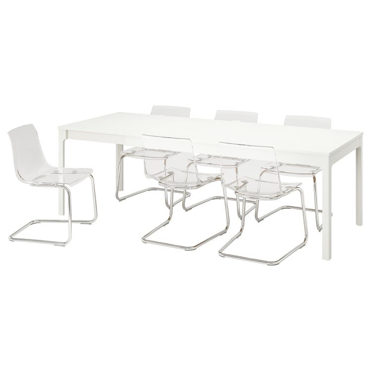 EKEDALEN / TOBIAS table and 6 chairs, white/clear chrome plated, 707/8