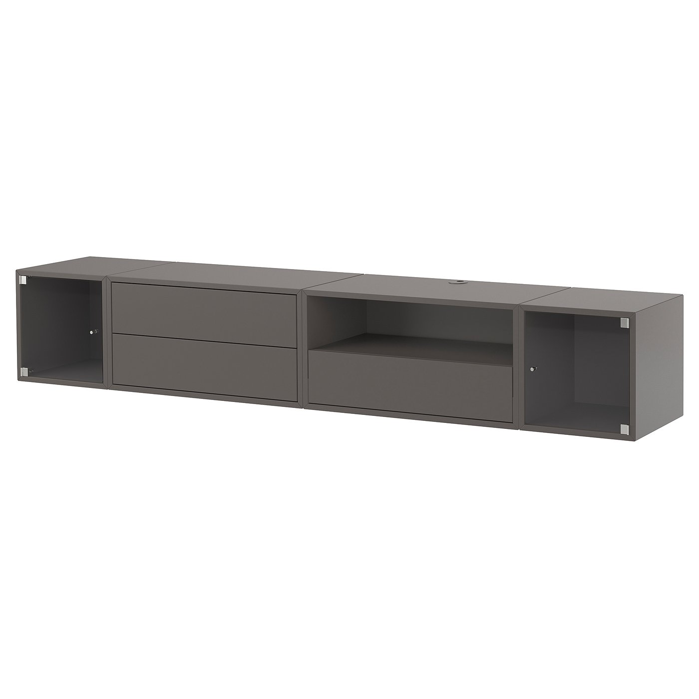 EKET media storage combination, dark gray/clear glass, 825/8x133