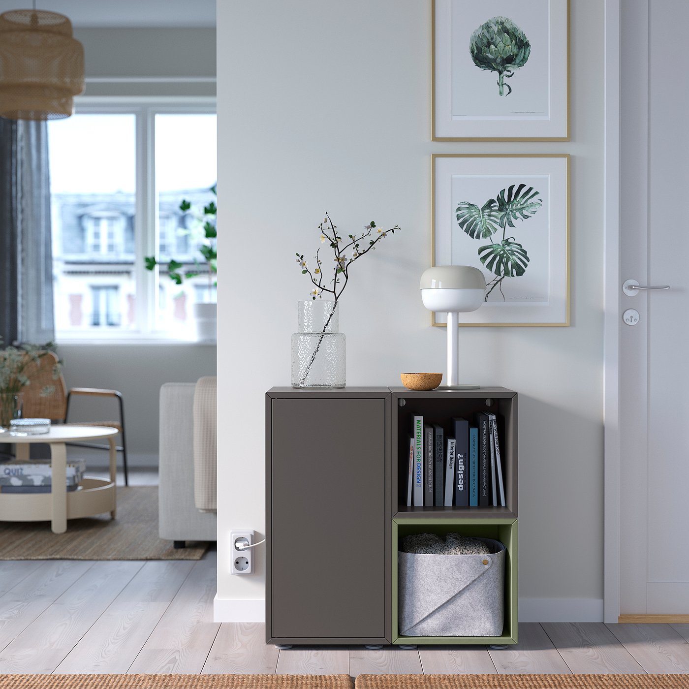 EKET storage combination with feet, dark gray dark gray/gray