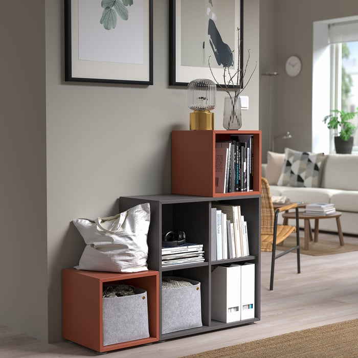 EKET storage combination with feet, dark gray/redbrown, 413/8x133