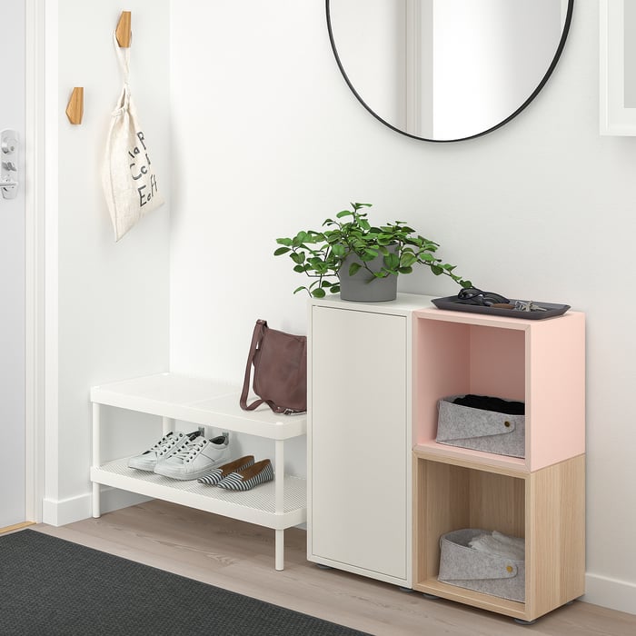 EKET storage combination with feet, white/pale pink/white stained oak