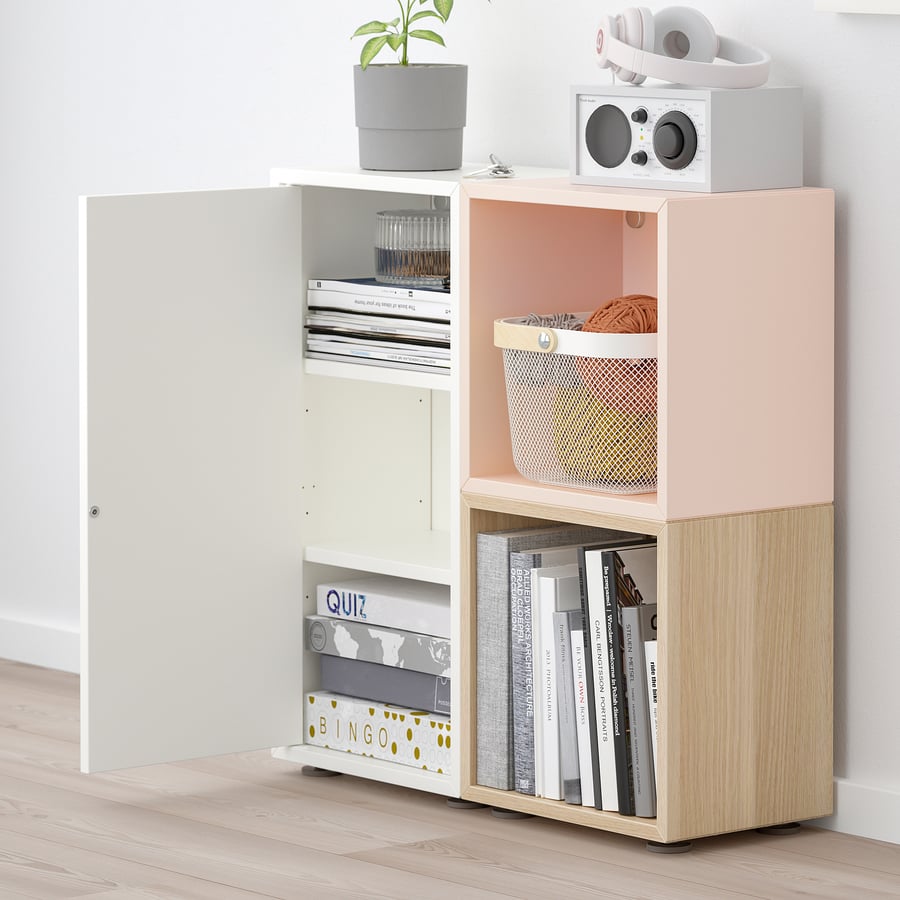 EKET storage combination with feet, white/pale pink/white stained oak effect, 271/2x133/4x283/8