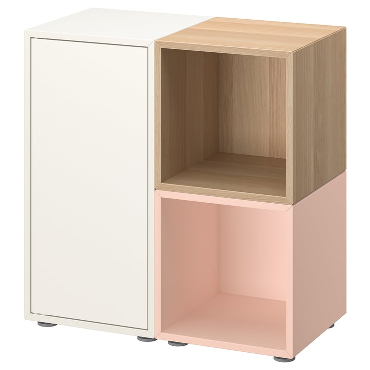 EKET storage combination with feet, white/pale pink/white stained oak