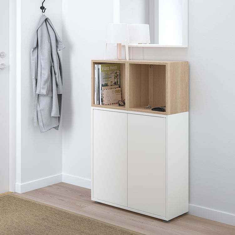 EKET storage combination with feet, white/white stained oak effect, 271/2x133/4x421/8" IKEA