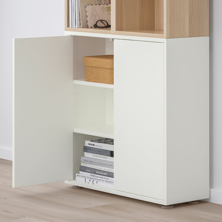 EKET storage combination with feet, white/white stained oak effect, 271/2x133/4x421/8" IKEA