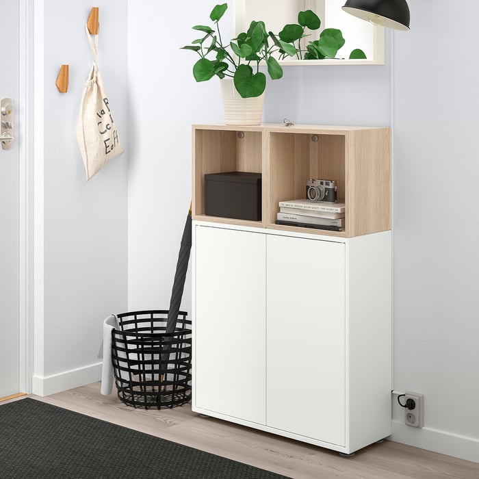 EKET storage combination with feet, white/white stained oak effect, 271