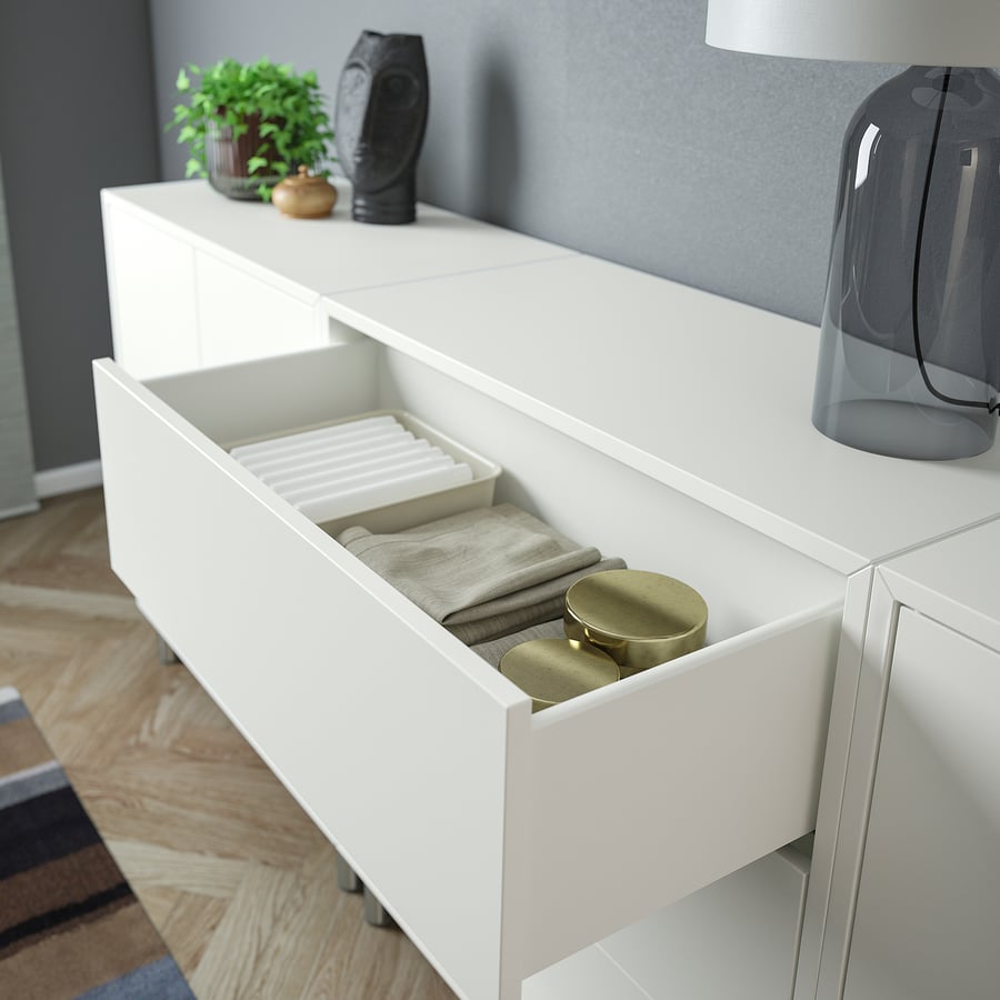 EKET Storage combination with legs, white/light gray dark gray/walnut