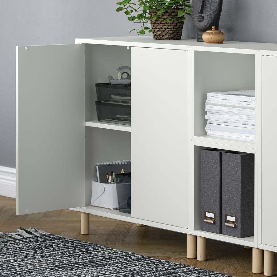 EKET Storage combination with legs, white/light gray dark gray/walnut