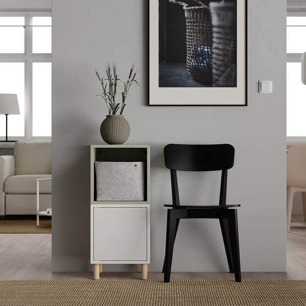 EKET Storage combination with legs, white light green/wood, 133/4x133