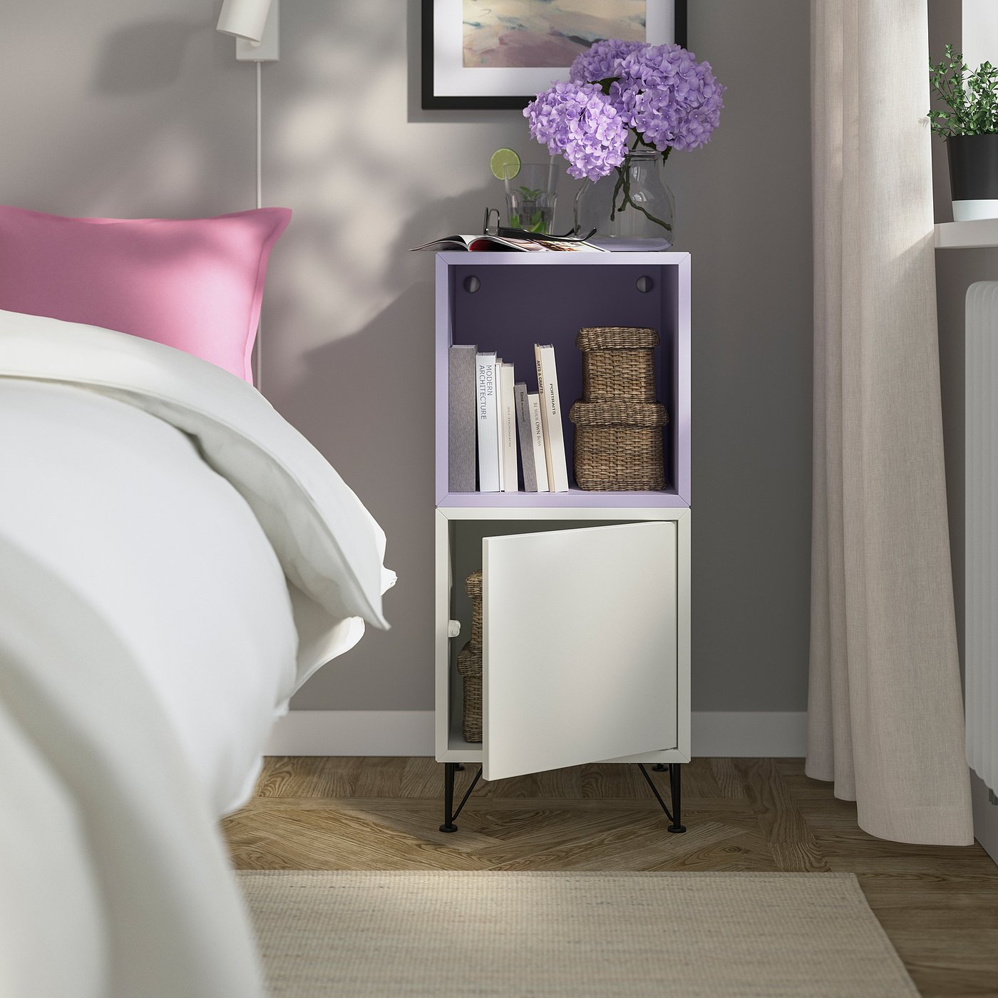 EKET storage combination with legs, white pale lilac/metal black