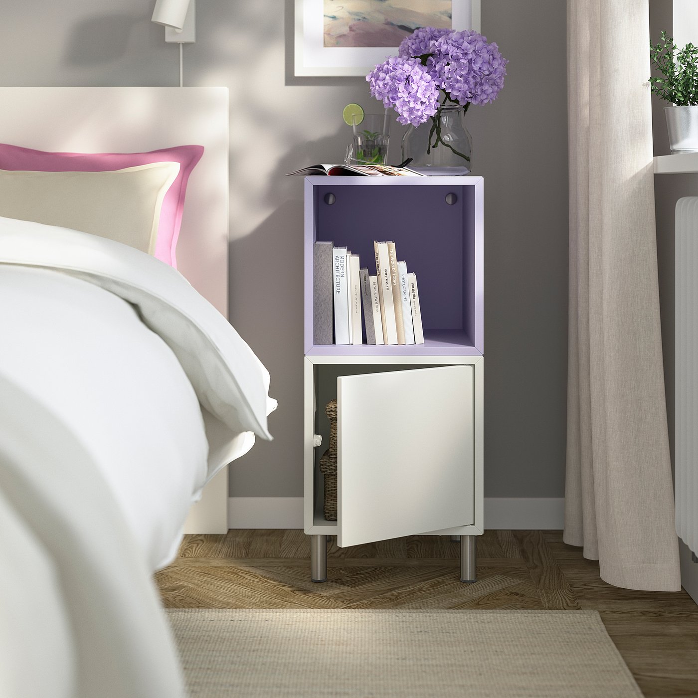 EKET storage combination with legs, white/pale lilac, 133/4x133