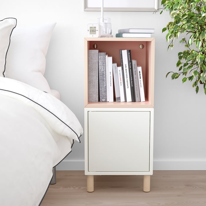 EKET storage combination with legs, white pale pink/wood, 133/4x133