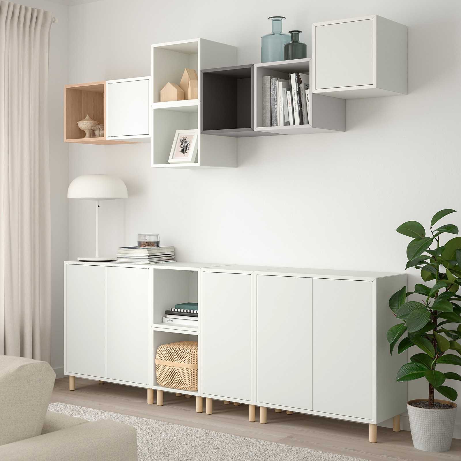 EKET Storage combination with legs white white stained oak effect