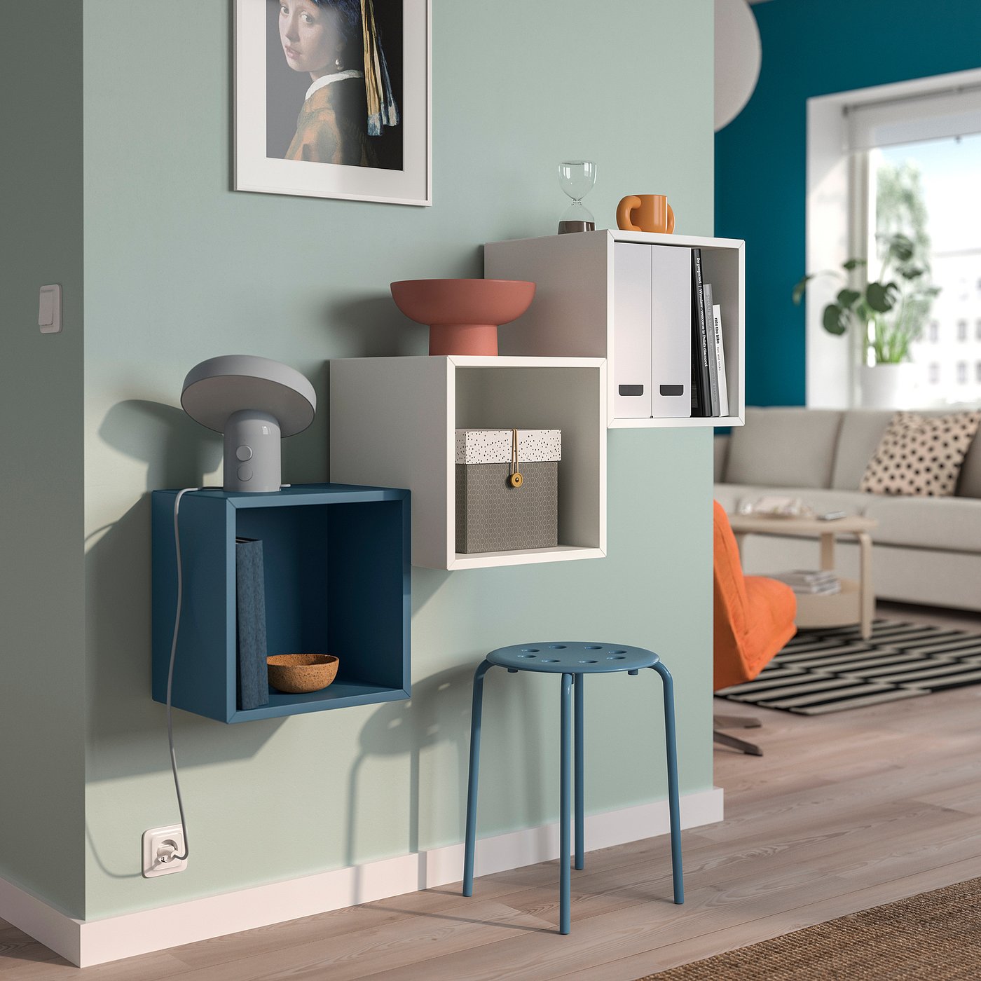 EKET wall-mounted cabinet combination, dark gray-blue/white, 413